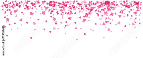 Pink falling hearts confetti paper. Valentine s day background with hearts over white.