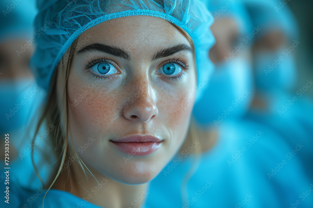 Portrait of a worker in a medical mask at the hospital. Portrait of a worker in a medical mask at the hospital.
