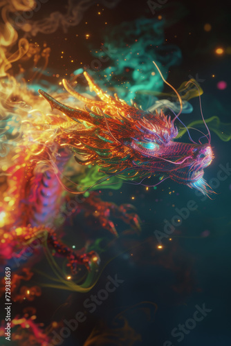  Chinese dragon dissolves and disappears into particles.