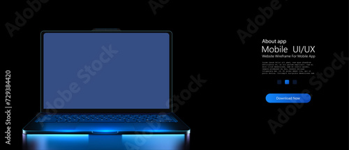Sleek Laptop with Glowing Blue Backlight and Empty Screen. Modern laptop with a vibrant blue backlight illuminating the keyboard and a blank screen, perfect for your customizable content. Vector