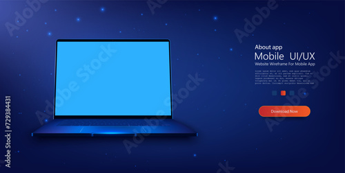 Sleek Laptop with Glowing Blue Backlight and Empty Screen. Modern laptop with a vibrant blue backlight illuminating the keyboard and a blank screen, perfect for your customizable content. Vector