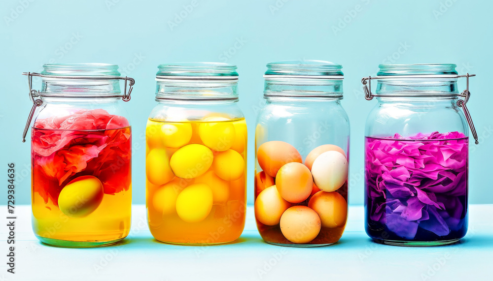 Dyeing Easter Eggs in glass jars with natural ingredients. Dyeing Easter Eggs in glass jars with natural ingredients.
