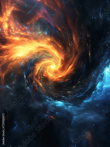 This bright color and black swirl is floating out of space.