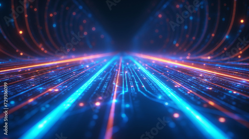 Blue Light Tunnel: Digital Technology in a Futuristic Space,Glowing Lines in Abstract Light Space,background, wallpaper.