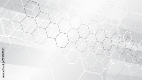 Modern science vector presentation. Abstract hexagons, futuristic concept. Data transfer and protection, internet communication on a grey background. High computer technology design.
