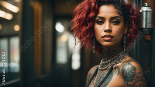 portrait of beautiful confident and fierce woman with tattoos