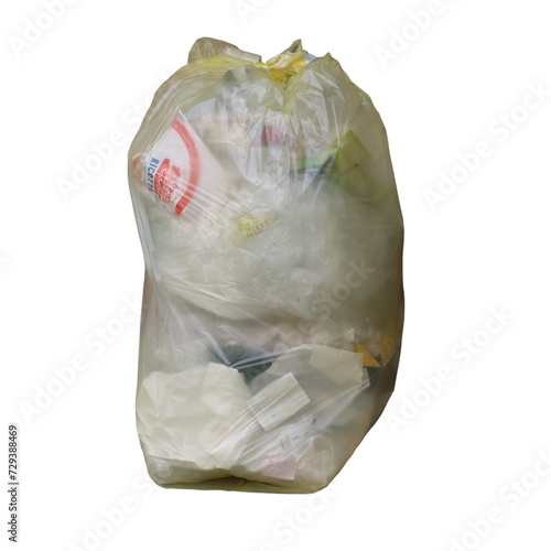 transparent plastic bag with food waste-