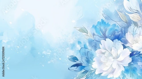 Elegant Blue and White Floral Illustration Against a Soft Pastel Background