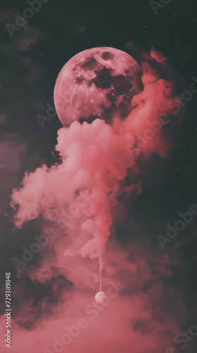 Art image of a planet in an artificial constellation with a plume of smoke.