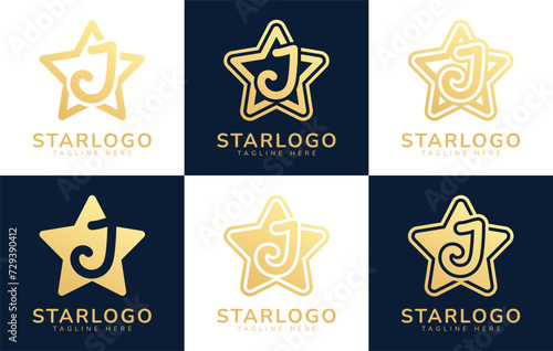 Set of star logo with the letter J. This logo combines letters and star shapes. Suitable for any business that uses stars as its theme.