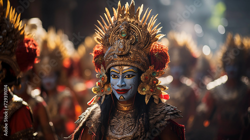 Barong dancer. A vibrant capture of a Barong dancer in traditional costume during a cultural festival in Bali, Indonesia, showcasing expressive cultural art.