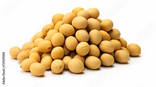 Close-up realistic photo featuring a small pile of soybeans on a white background Generative AI