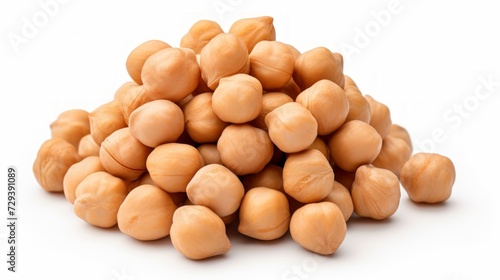 Close-up realistic photo featuring a small pile of chickpeas on a white background Generative AI