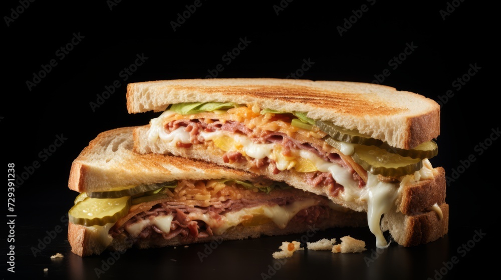 Close-up realistic photo of a mouthwatering Cubano sandwich on a white background Generative AI Close-up realistic photo of a mouthwatering Cubano sandwich on a white background Generative AI