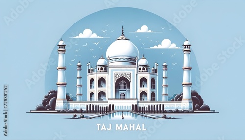 Illustration of taj mahal agra on blue.