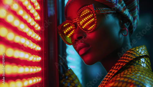 African girl in a bright headscarf and neon colour