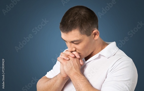 Pray, faith man asking god, religion concept