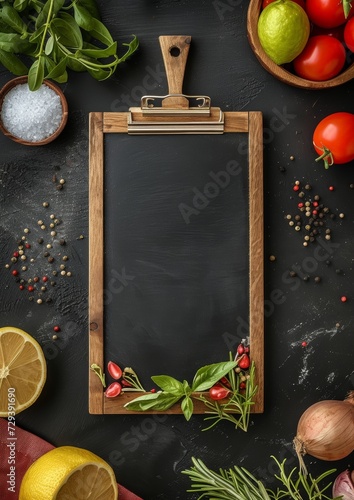 Blank recipe page template mock up with vegetables and ingredients