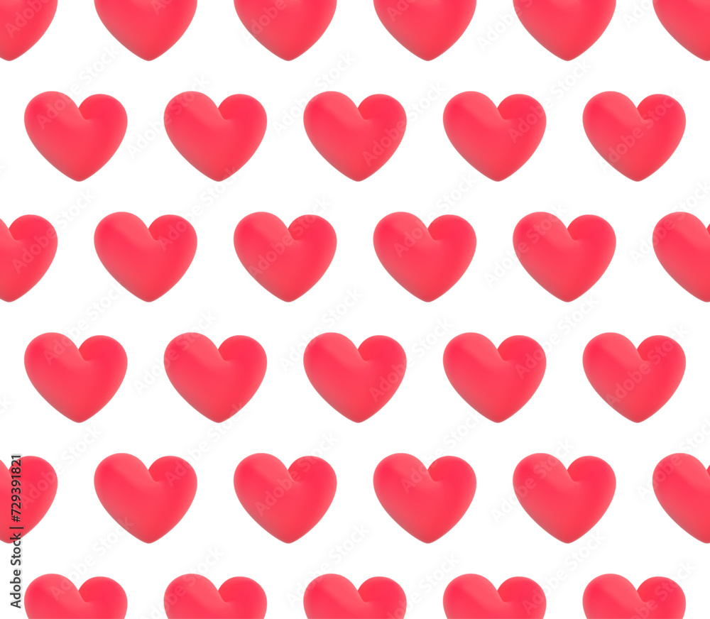 3d heart seamless pattern on white background.