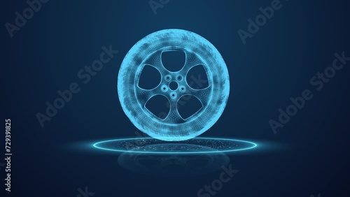 Car wheel tyre rotate scanning effect in seamless loop animation