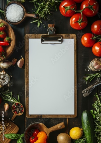 Blank recipe page template mock up with vegetables and ingredients