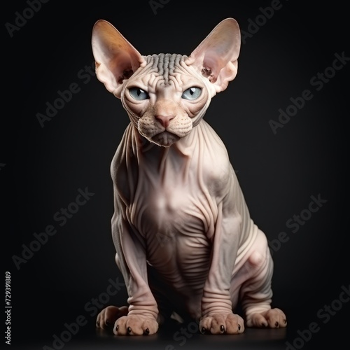 Realistic photo of a Sphinx cat on a white background  hairless breed  elegant body  intelligent and sleek appearance Generative AI