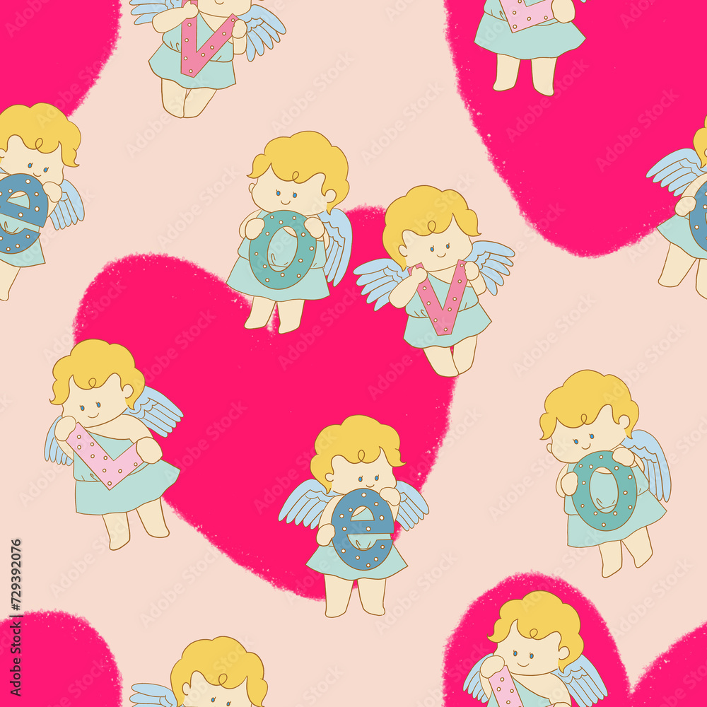 Valentine party doodle cupid seamless pattern charracter cartoon for wedding card, valentine 's day, interior design Valentine party doodle cupid seamless pattern charracter cartoon for wedding card, valentine 's day, interior design