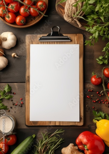 Blank recipe page template mock up with vegetables and ingredients