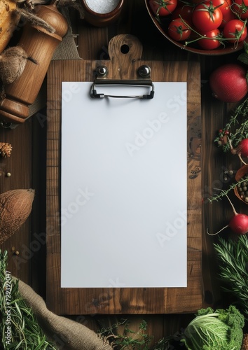 Blank recipe page template mock up with vegetables and ingredients