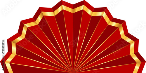 Red oriental Chinese new year decoration hand fan art, digital graphic