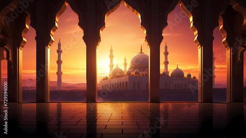 Glowing background for muslim feast in holy month of Ramadan Kareem © jiejie