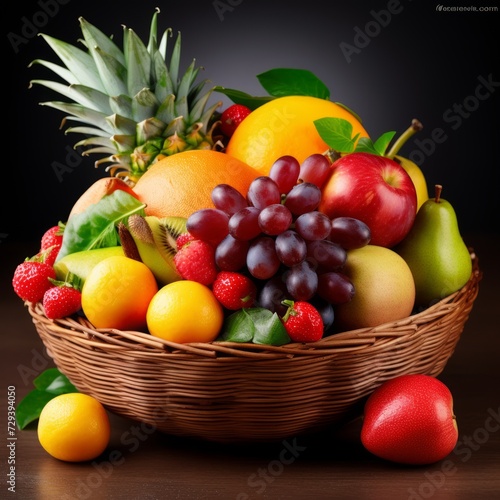 Stock image of colorful assorted fruits arranged in a basket  fresh and vibran Generative AI