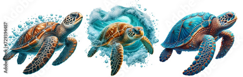 Sea turtle. Realistic, artistic, colored drawing of a sea turtle on a white background in a watercolor style. photo