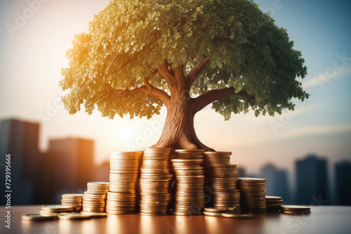 tree growing accumulating wealth coin money investment overtime and building retirement  capital assets portfolio,success in business and startups income trading dividend stock cryptocurrency  market