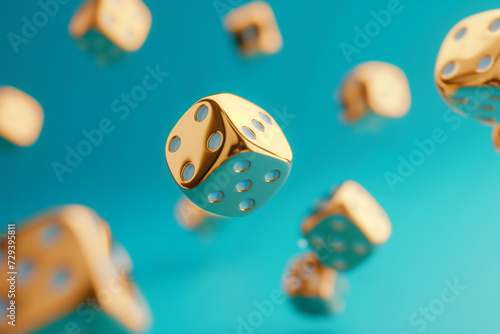 Casino theme background illustration with golden dice concept for sicbo or craps. Generative AI
