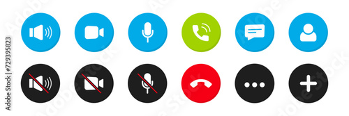 Set of Video call icon. Video conference. Video call chat screen vector buttons template. Videoconferencing and online meeting workspace. User interface symbols for web conference or business webinar