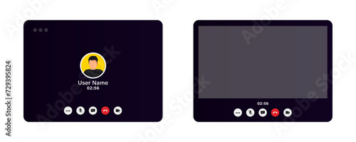 Video Call screen template. Video conference or business webinar. Mockup Videoconferencing and online meeting workspace vector page. Stream, web chatting, online meeting. Online conference, Videocall