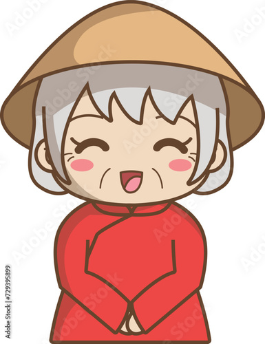 Asian old woman with a welcoming expression