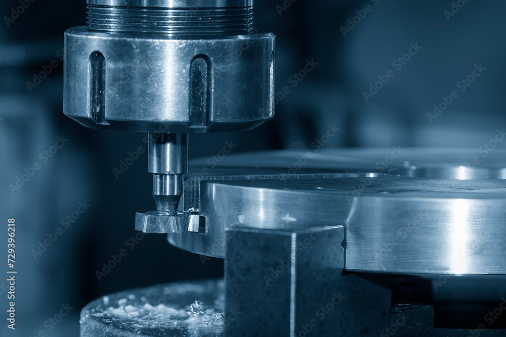 The T-slot cutting process on NC milling machine with T-slot cutter in the light blue scene. The T-slot cutting process on NC milling machine with T-slot cutter in the light blue scene.