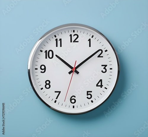 Time: Round Clock Adorning a Light Blue Wall.