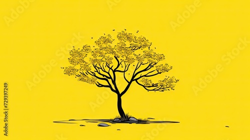 A tree  yellow background in the style of animated gifs  minimalist pen drawings  sparse and simple in the style of minimalist cartooning