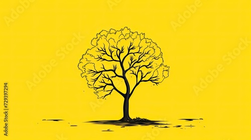A tree  yellow background in the style of animated gifs  minimalist pen drawings  sparse and simple in the style of minimalist cartooning