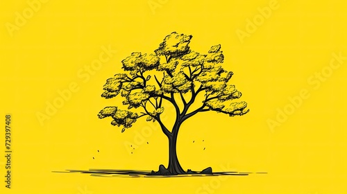 A tree, yellow background,in the style of animated gifs, minimalist pen drawings, sparse and simple,in the style of minimalist cartooning © paisorn