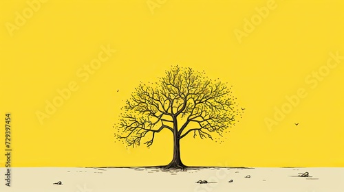 A tree, yellow background,in the style of animated gifs, minimalist pen drawings, sparse and simple,in the style of minimalist cartooning photo