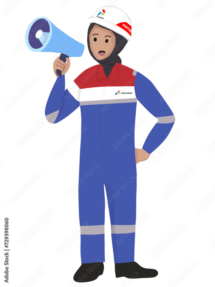 Woman Hijab in Megaphone|Safety Icon|PT Pertamina Indonesia Official Wearpack Woman Hijab in Megaphone|Safety Icon|PT Pertamina Indonesia Official Wearpack
