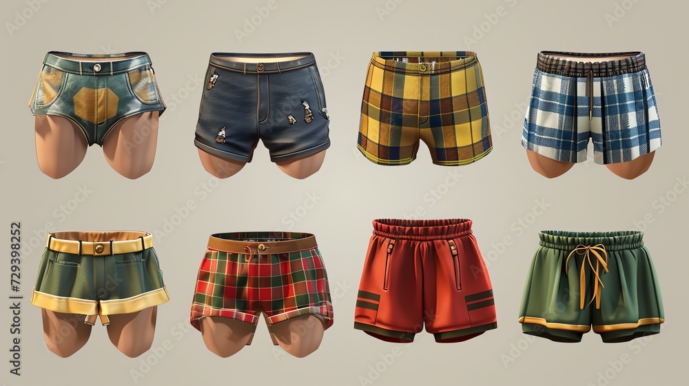 Set of Shorts in Game Asset style - obrazy, fototapety, plakaty 