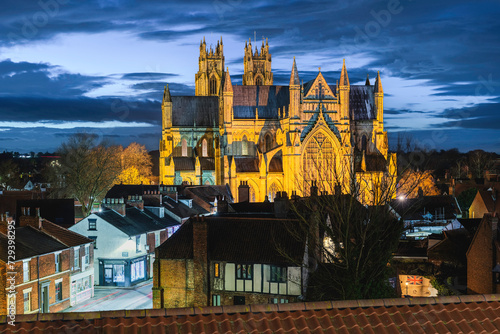 Night time view of ancient minster. Beverley, UK.