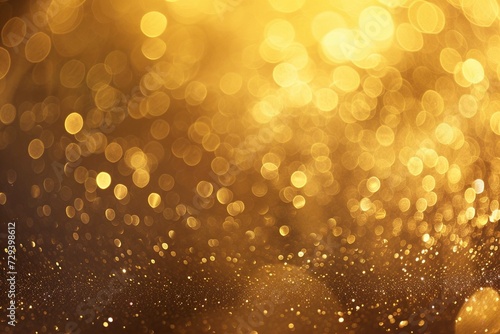 Abstract golden background with bokeh effect and shining defocused glitters. Festive gold texture for Christmas, New Year, birthday, celebration, greeting, victory, success, magic party.