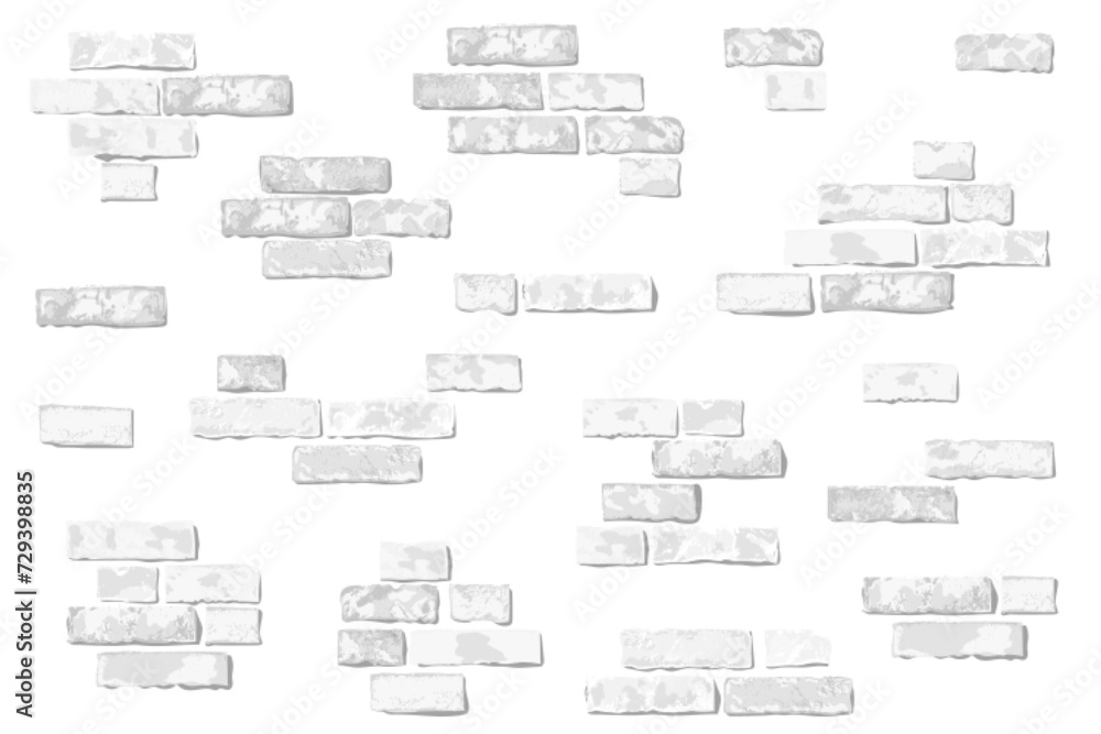 Flat grunge brick wall blocks, pieces of stone wall. Vector cartoon textured brick masonry, brickwall elements for decor, design games, background