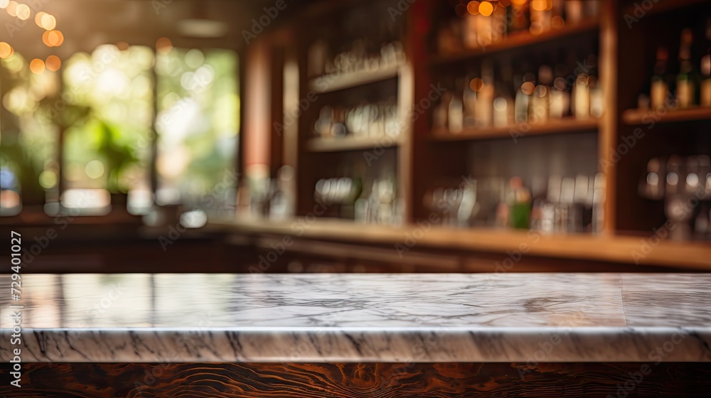 Abstract Natural texture marble floor on background, view of marble table for graphic stand product with Blurred backdrop of street, kitchen Interior design or montage display your product.